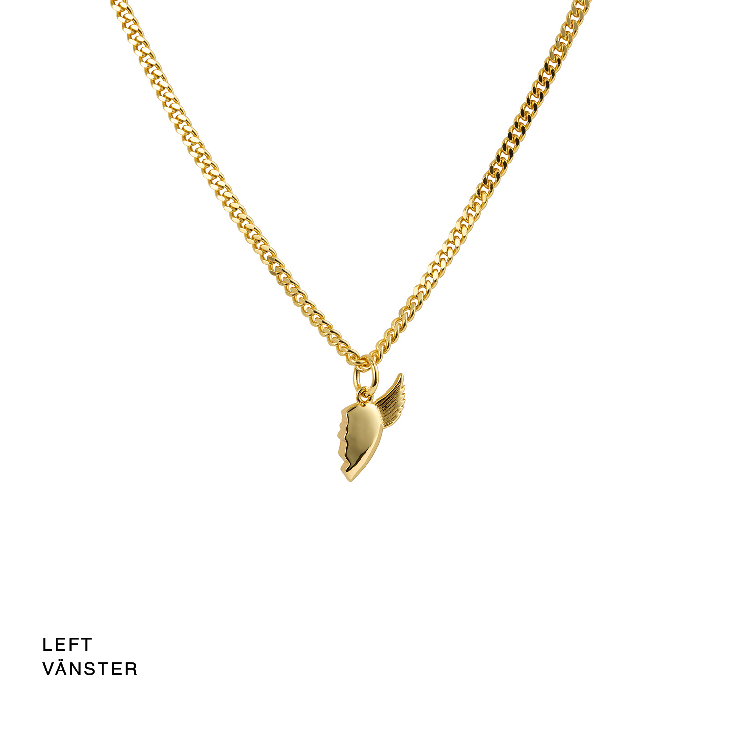 Left Half heart BFF necklace with gold winged charm