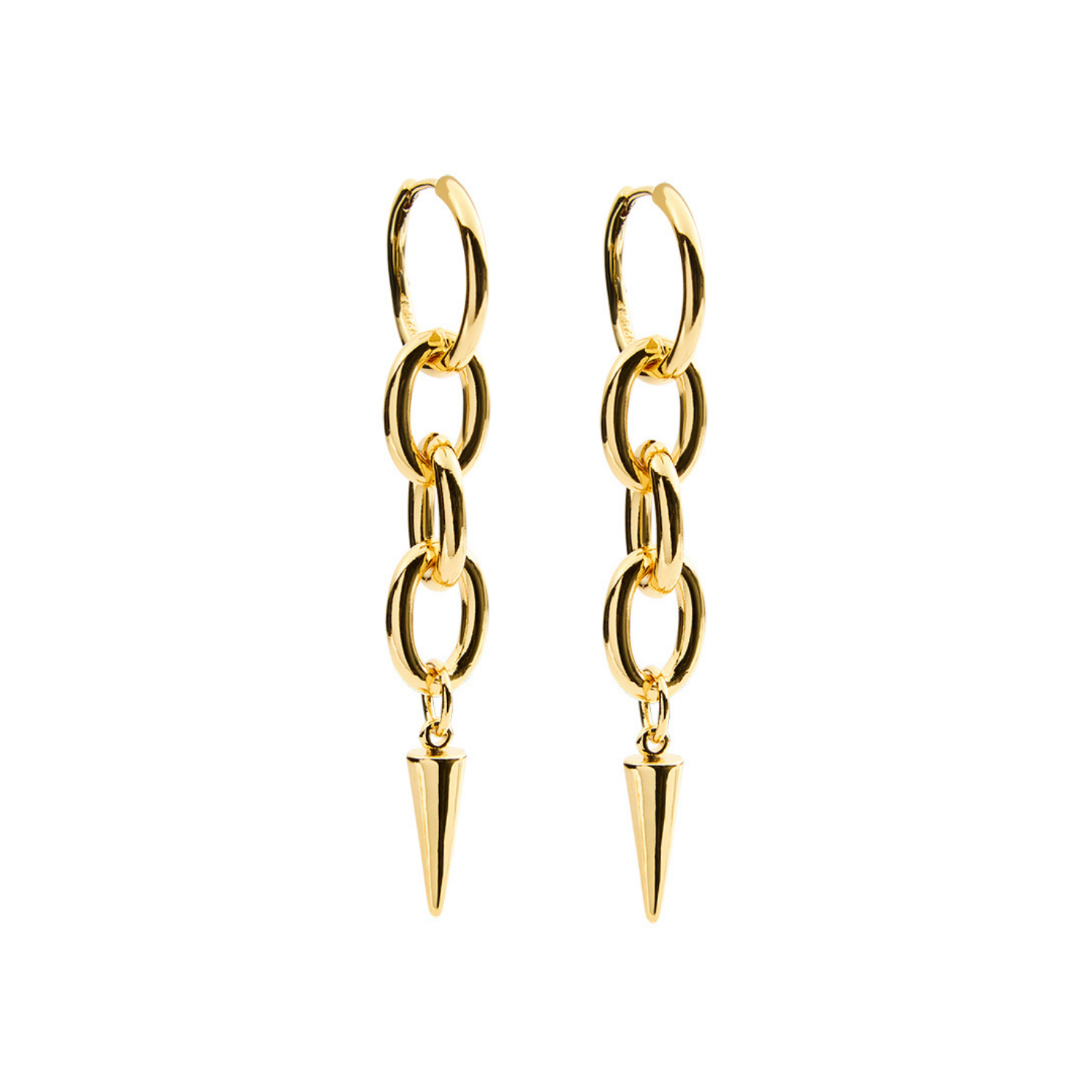 long gold alice earrings with spike detail